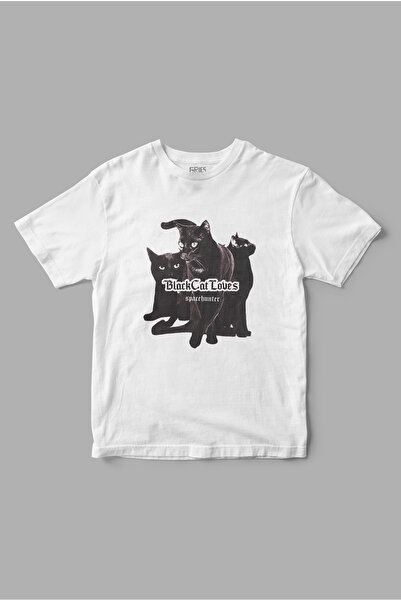 Gries تي شيرت مطبوع عليه عبارة Black Cat Loves "Black Cat".