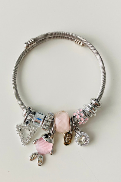 Tupek Store Steel Bracelet with Pink Fish Charm
