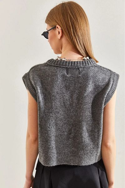 Nisantasimoda Women's V-Neck Knitwear Anthracite Sweater