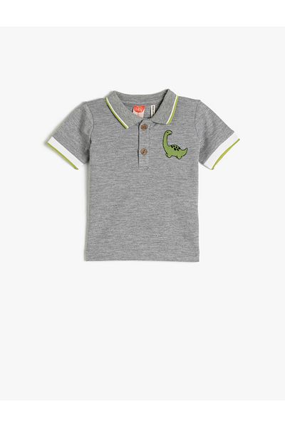 Koton Tricou polo cu mânecă scurtă, broderie de dinozaur, bumbac cu nasturi