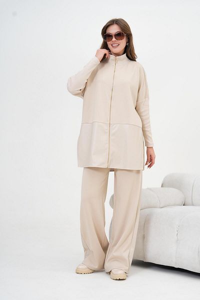 FTZ WOMEN Women's Leather Two Thread Suit Beige 30949