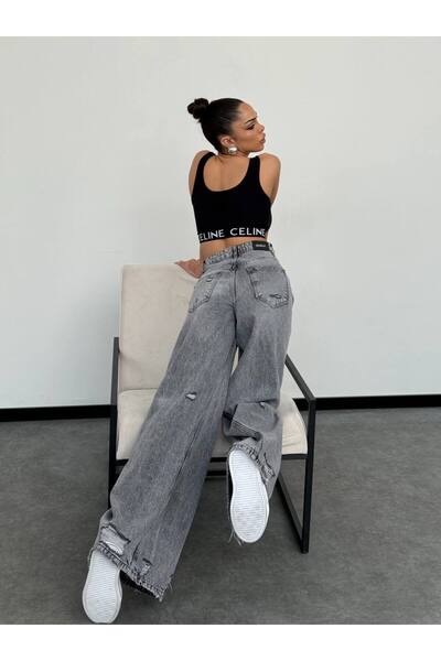 DENİKK Trend Special Design Wide Leg Side Super Baggy Jean Bol Comfortable Molded Denim Pants