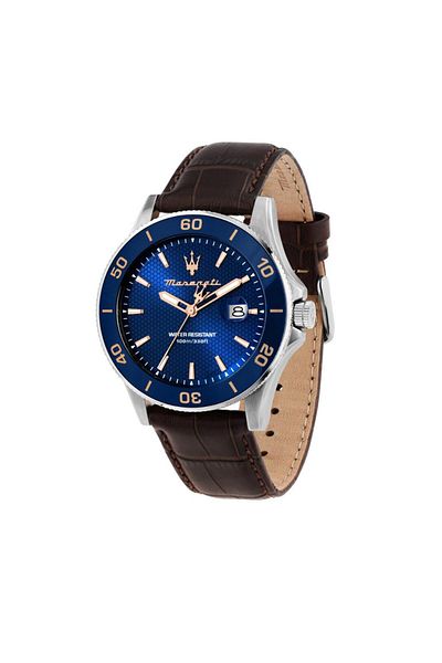 Maserati R 8851100004   10 Atm Water Resistant Leather Band Brown-Navy Men's Wrist Watch