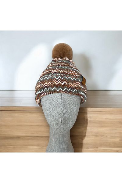 Satürn Hobi Knitted Batik Patterned Pompom Beret