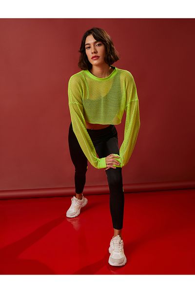 Koton Crop Mesh Sports T-Shirt Long Sleeve Relax Fit