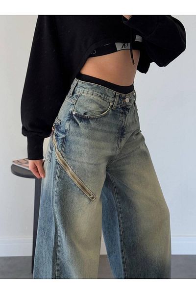 DENİKK Trend Special Design - Super Baggy Jean Volné džínové kalhoty uvolněného střihu se širokými nohavicemi a bočním zipem