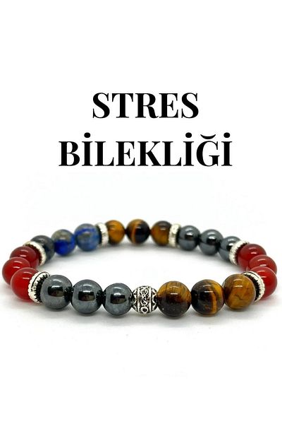 eHediyecim Natural Stone Stress Bracelet (Tiger Eye - Agate - Lapis Lazuli - Hematite - Unisex)