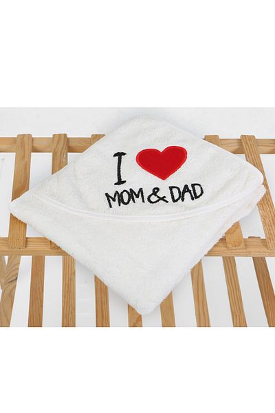 Baby Shez 100% Cotton Embroidered Bath Towel for Newborn Baby - Mom Dad