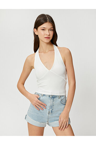 Koton Kurzes, geripptes Sportler-Neckholder-Kragen