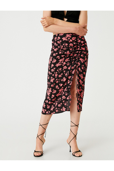Koton Gathered Midi Skirt Silk Look
