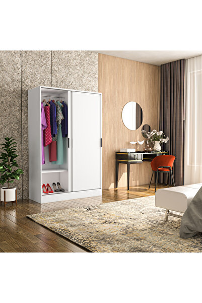 TUMBLERA Berceste Beyaz 2 Sürgü Kapaklı 8 Bölmeli Dolap Gardırop