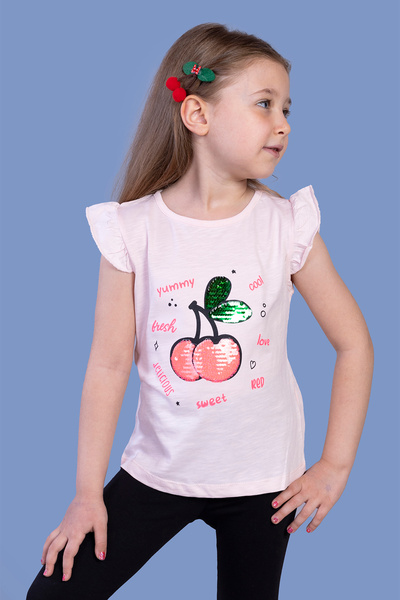 Toontoy تي شيرت بناتي بطبعة الكرز بالترتر