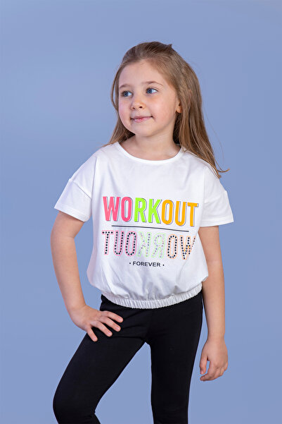 Toontoy Tricou pentru antrenament pentru fete cu imprimeu cu broderie cu pietre