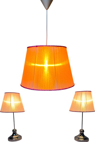 Göksu Lighting Tulle Model Set Pendant Lamp Chandelier Night and Table Lamp