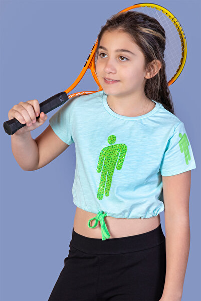 Toontoy Tricou pentru fetiță Crop Model cu imprimeu cu broderie cu pietre