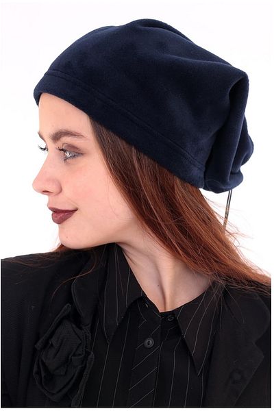 lovebox Women's Navy Blue Fleece Beret Polar Neck Collar That Can Be Used in Two Different Ways