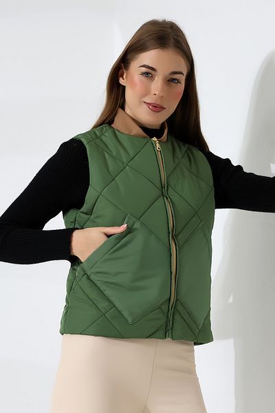 Butik Beyza Φουσκωτό γιλέκο με φαρδιά τσέπη με καπιτονέ σχέδιο
