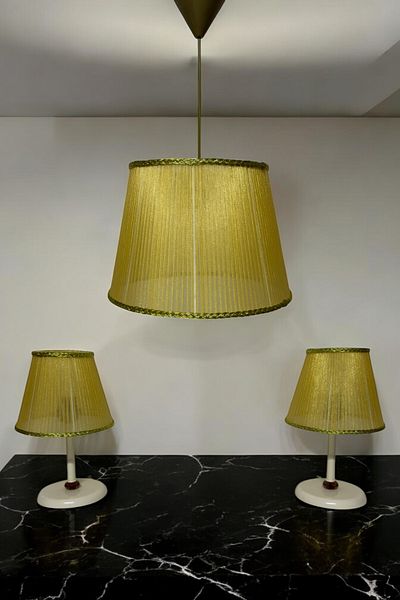Göksu Lighting Tulle Model Set Pendant Lamp Chandelier Night and Table Lamp