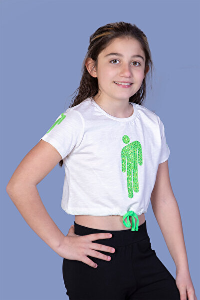 Toontoy Tricou pentru fetiță Crop Model cu imprimeu cu broderie cu pietre