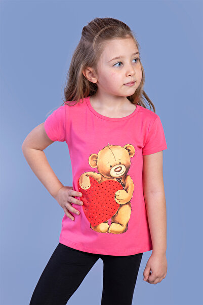 Toontoy Μπλουζάκι για κορίτσια με καρδιά αρκουδάκι με τύπωμα με πέτρα κεντημένο