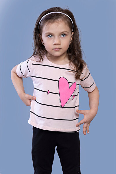 Toontoy Devojčica, prugasta majica sa srcem Štampano Sa kamenim vezom
