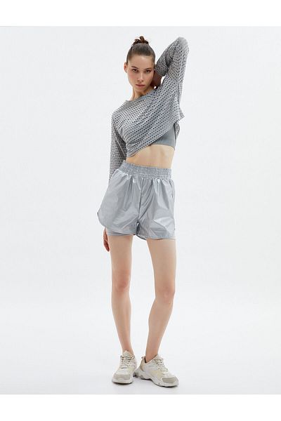 Koton Διάτρητο Crop Sports T-Shirt Viscose Blend Long Sleeve Crew Neck