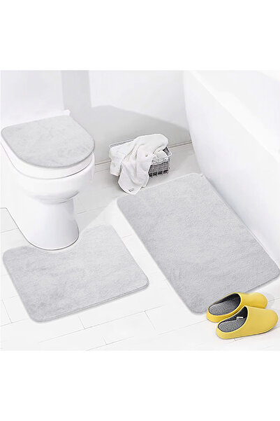 Bonny Home طقم سجادة حمام مكون من 3 قطع بلون رمادي سادة من يونيكولور، طقم مرحاض غير قابل للانزلاق