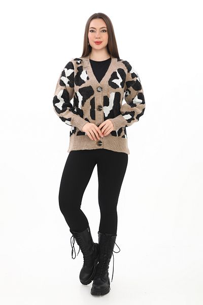 sportiness Cardigan tricotat supradimensionat cu nasturi cu model leopard