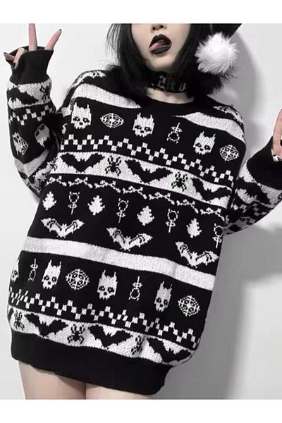 Karakedi Pulover oversize negru în stil gotic Harajuku