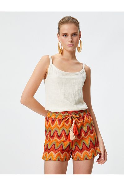 Koton Şahika Ercümen Mini Shorts - Tassel Detail and Tie Waist