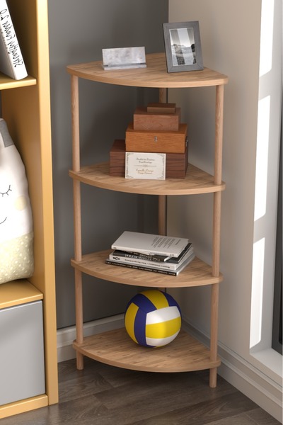 DESENGO Çok Amaçlı Köşe Rafı Kitaplık Çiçeklik Çam