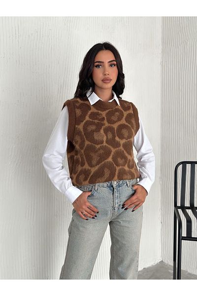 ASM Fashion ДАМСКИ ПУЛОВЕР ОТ ТРИКОТАЖ С ЛЕОПАРДОВ ШАРЕН И БРАДА