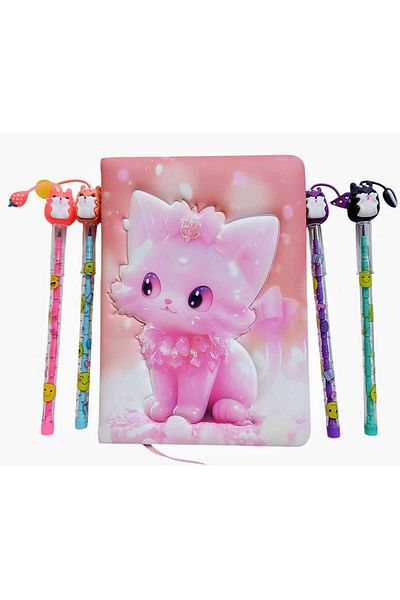 izmir yazici servis Kitten Fancy Embossed 3D Printed Pufidik Memory Souvenir Notepad with 4 Egg Laying Pens as a Gift