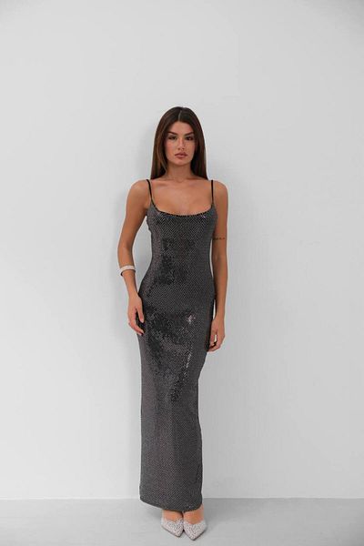 S&A Collectionn Rochie maxi cu paiete, cu bretele subțiri, cu fantă adâncă
