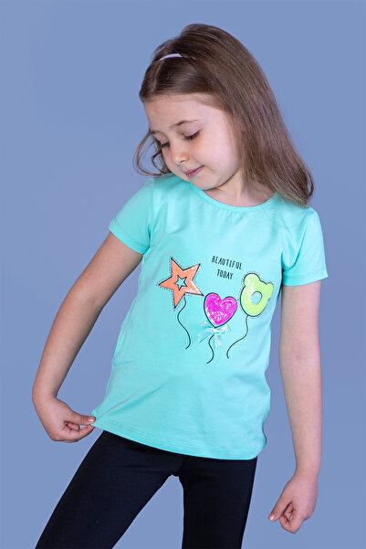 Toontoy Tricou cu broderie cu paiete Beautiful Today cu imprimeu pentru fete