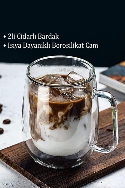 Berdina Home Çift Cidarlı Cam Bardak Kupa Ev Ofis Fincanı Çift Katlı Isı Yalıtımlı Espresso