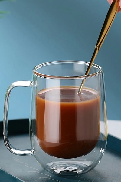 Berdina Home Çift Cidarlı Cam Bardak Kupa Ev Ofis Fincanı Çift Katlı Isı Yalıtımlı Espresso