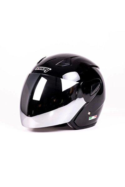 Sway Sw 733 Parlak Siyah Yarım Kask - Aynalı Cam