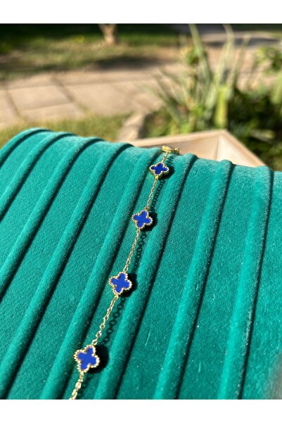 Moonjy الصلب الذهب الأزرق الداكن المينا 4 ورقة البسيطة البرسيم سوار