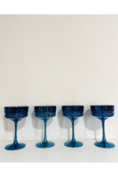Home Mavi Titanyum Kaplama 4’lü Tatlı Tabağı&Kokteyl Bardağı