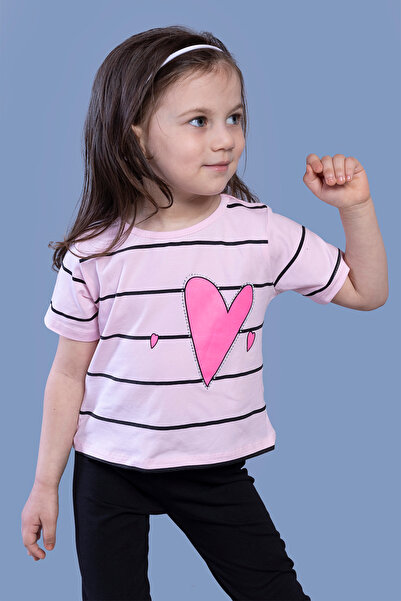 Toontoy Devojčica, prugasta majica sa srcem Štampano Sa kamenim vezom