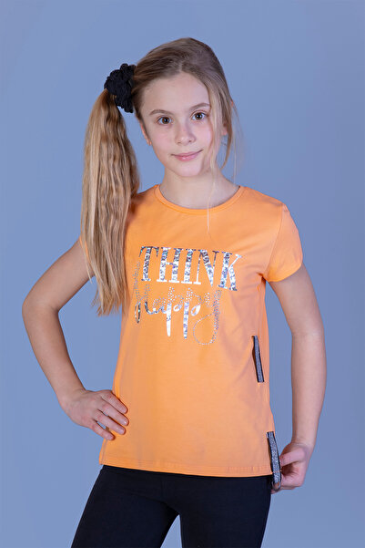 Toontoy Tricou pentru fetiță cu imprimeu cu broderie de piatră pe partea late...