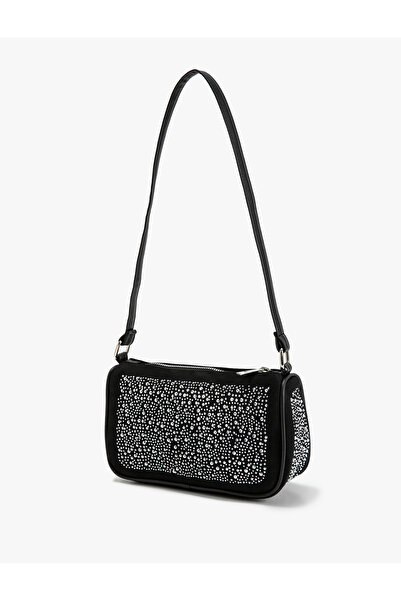 Koton Omuz Çantası Fermuarlı Parlak Taş İşlemeli