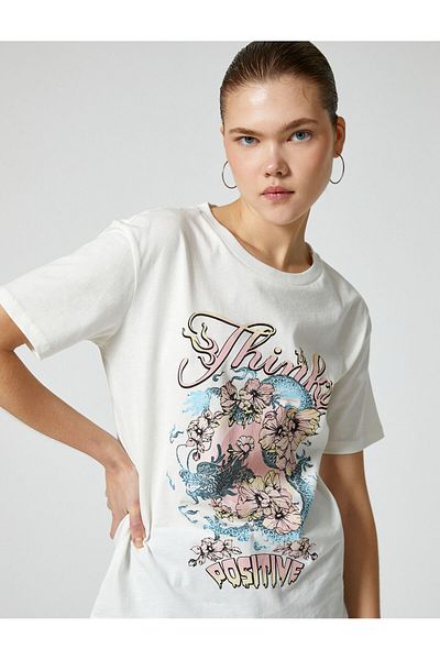 Koton Floral Printed T-Shirt Cotton Short Sleeve Crew Neck