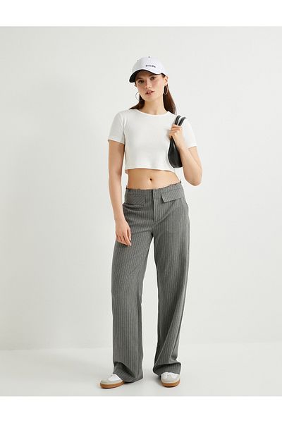 Koton Fabric Trousers Covered Pocket Detailed Wide Leg Standard Waist
