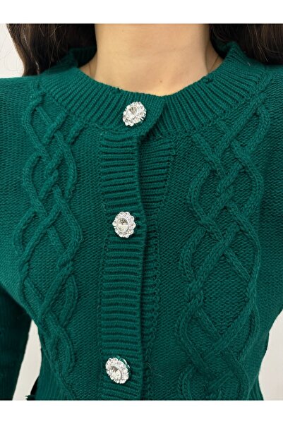 Modamorfo Emerald Stone Buttoned Ripped Cropped Cardigan