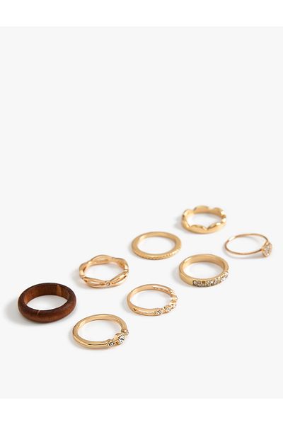 Koton Steel Mixed Stone Detailed Set of 8 Rings