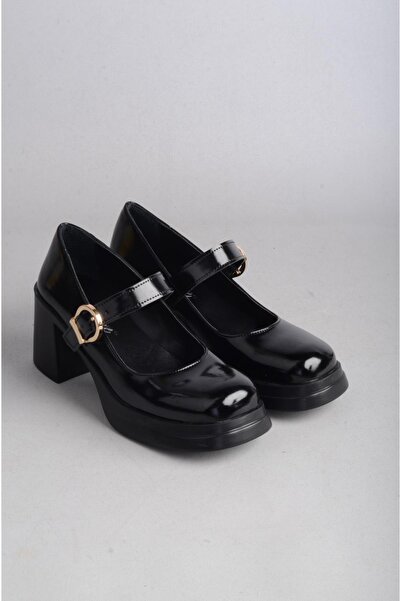 SEÇ KUNDURA Pantofi de damă cu toc cu platformă neagră - SEÇ 590 (Toc: 7,5 cm, Platformă: 2 cm)