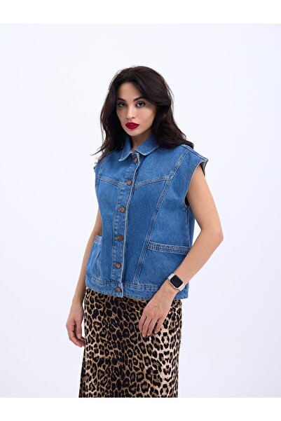 gül sezgin butik Fame Women's Blue Denim Vest