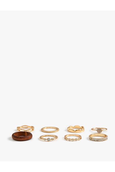 Koton Steel Mixed Stone Detailed Set of 8 Rings